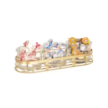 Cal-Mil Monaco Gold Metal Condiment Organizer With (3) 16 Oz. Glass Jars - 13 3/8" x 4 7/8" x 4 3/4"