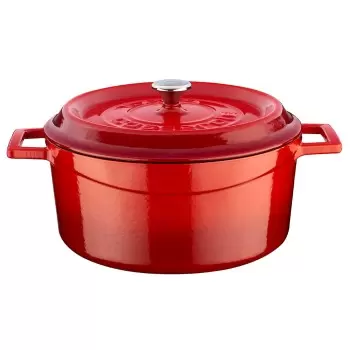TURGLA TTMN24RED Turgla Cast Iron dia.9.5" h:4" 4.75 qt. Round Red ...
