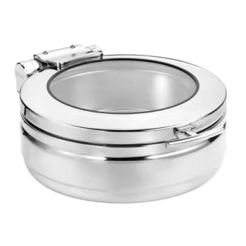 Worthy, Noble & Kent Diva Round Induction Chafer W/Glass Lid And S/S Insert L 14 3/4" W 18 7/8" H 6 3/4" - 5 1/2 Qt -
