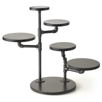 Creations Display Stand D 14" H 24 1/4" Gun Metal Pipes Ebony Stain Wood