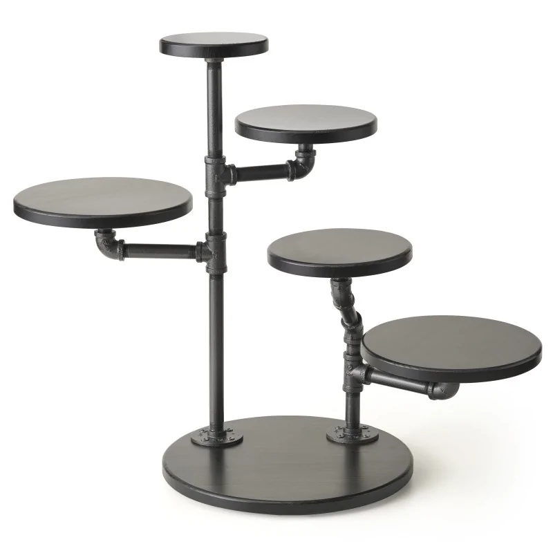 Creations Display Stand D 14" H 24 1/4" Gun Metal Pipes Ebony Stain Wood