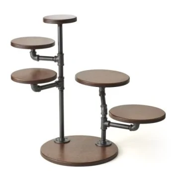 Creations Display Stand D 14" H 24 1/4" Gun Metal Pipes Chestnut Stain Wood