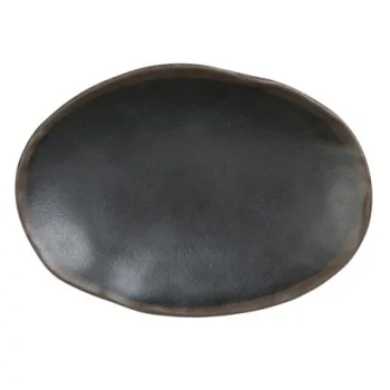 Delfin Melamine Grey Stone Plate Oval 9 1/2'' x 6 3/4'' x 1 1/4'' Grey Stone