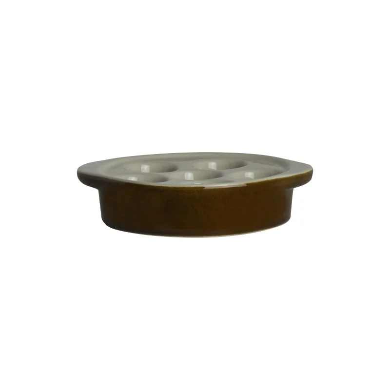 Diversified Ceramics Laredo Brown Wh Handled Escargot Plate 7'' x 6'' x 1 1/2'' (6 Hole) Laredo Brown White - Pack of 12