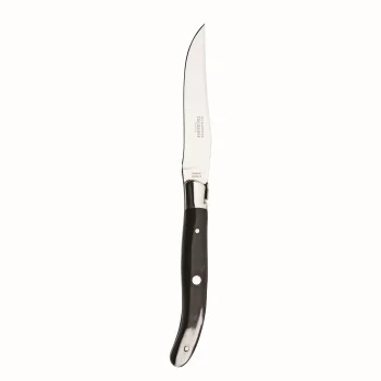 Degrenne Laguiole Stainless Steel Laguiole Steak Knife Black Horn Steel Bolster 230 mm - 9 ''1/16 - Pack of 6