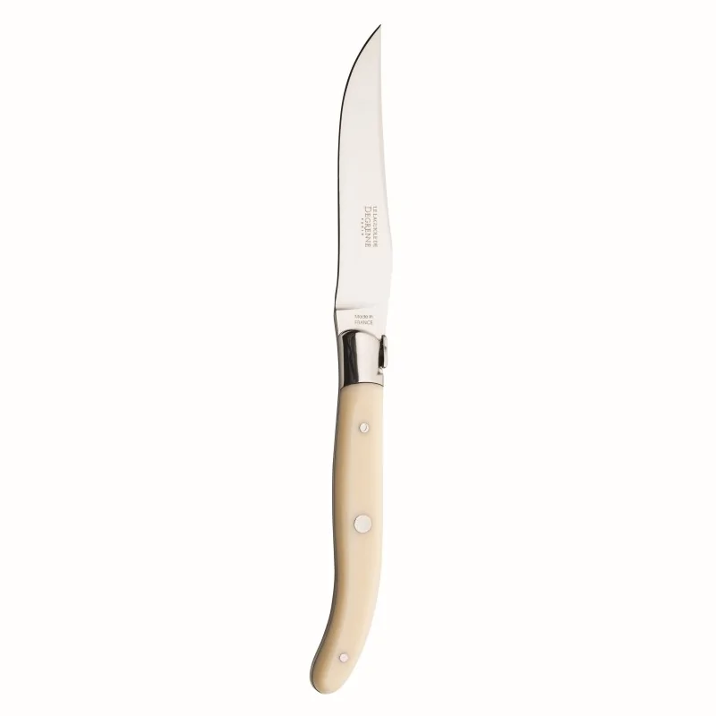 Degrenne Laguiole Stainless Steel Laguiole Steak Knife Ivory Color Steel Bolster 230 mm - 9 ''1/16 - Pack of 6