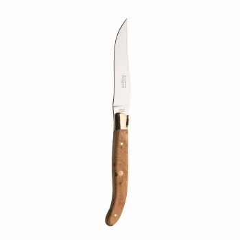 Degrenne Laguiole Stainless Steel Laguiole Steak Knife Olive Wood Brass Bolster 230 mm - 9 ''1/16 - Pack of 6