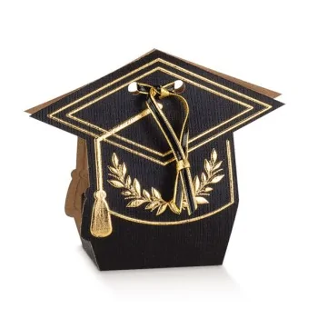 Textured Black and Gold Graduation Cap Favor Gift Box - 70 mm x 40 mm x h 85 mm - 200 pcs