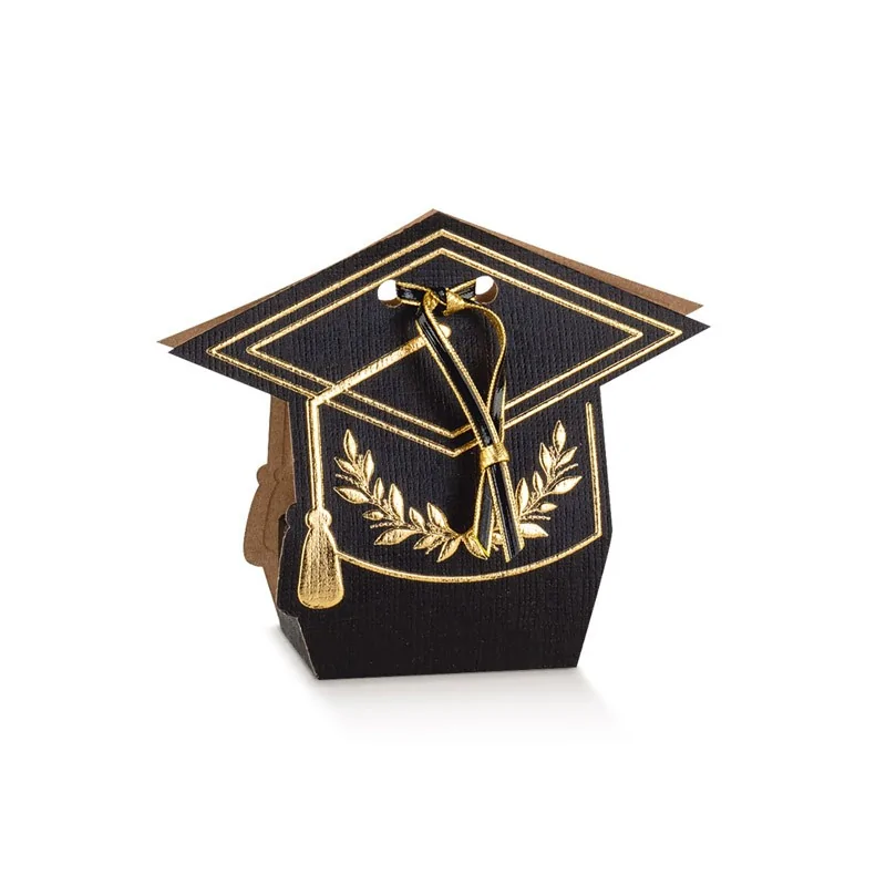 Textured Black and Gold Graduation Cap Favor Gift Box - 70 mm x 40 mm x h 85 mm - 200 pcs Textured Black and Gold Graduation Cap Favor Gift Box - 70 mm x 40 mm x h 85 mm - 200 pcs