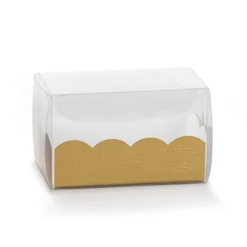 Transparent Favor Gift Box with Scalloped Gold Fiber Base - 80 mm x 50 mm x h 50 mm - 50 pcs