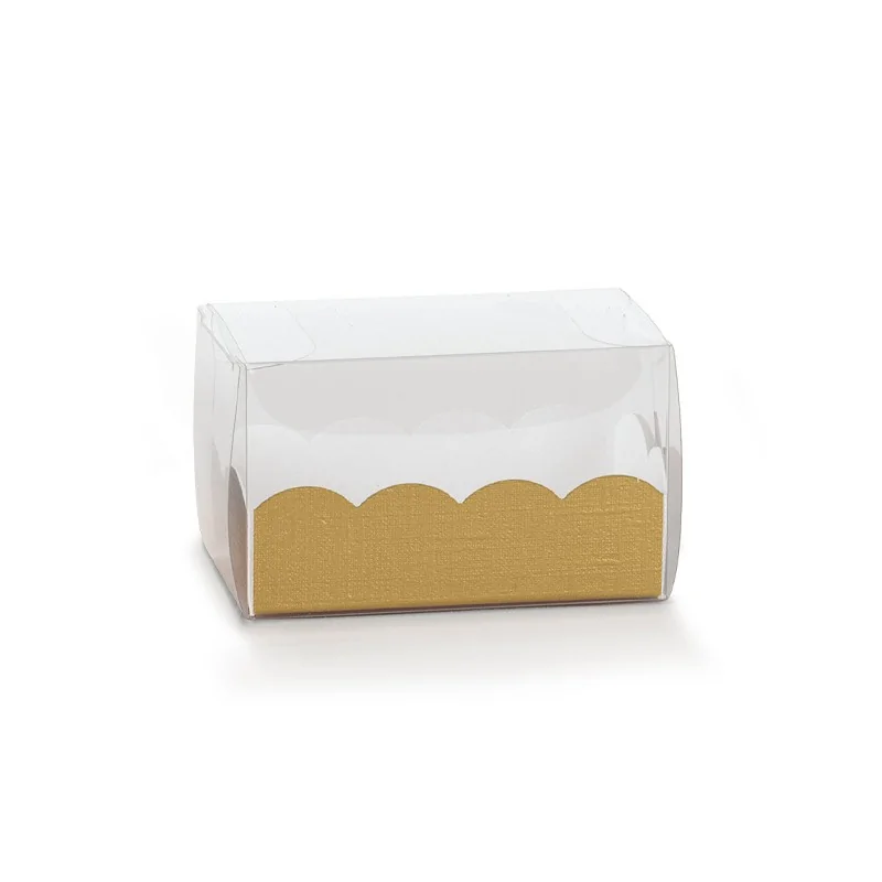 Transparent Favor Gift Box with Scalloped Gold Fiber Base - 80 mm x 50 mm x h 50 mm - 50 pcs Transparent Favor Gift Box with Scalloped Gold Fiber Base - 80 mm x 50 mm x h 50 mm - 50 pcs