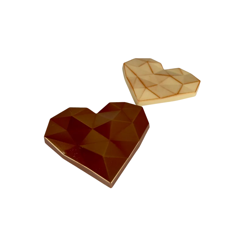 Thermoformed Polycarbonate Chocolate Tablet Mold - Brilliant Heart - 118 mm x 106 mm x 11 mm - 80 gr - 2 cavities Thermoformed Polycarbonate Chocolate Tablet Mold - Brilliant Heart - 118 mm x 106 mm x 11 mm - 80 gr - 2 cavities