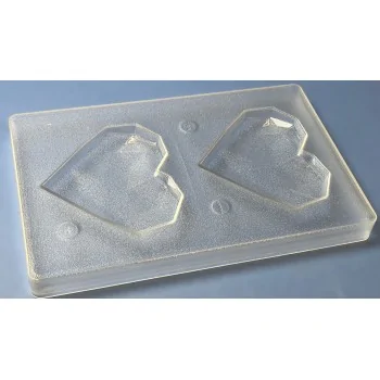 Thermoformed Polycarbonate Chocolate Tablet Mold - Brilliant Heart - 118 mm x 106 mm x 15 mm - 125 gr - 2 cavities