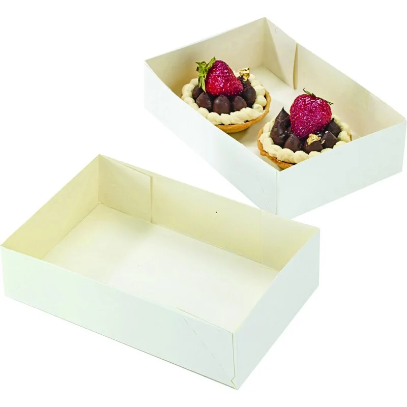 Premium White Cardboard Petits-Fours Pastry Boxes - 16 cm x 11 cm x 5 cm - Pack of 100 Premium White Cardboard Petits-Fours Pastry Boxes - 16 cm x 11 cm x 5 cm - Pack of 100