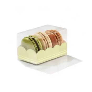 Clear Deluxe Plastic Macarons Gift Green Insert - 3 Macarons - 80 x 50 x 50 mm - Pack of 50