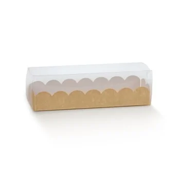 Transparent Favor Gift Box with Scalloped Kraft Fiber Base - 160 mm x 50 mm x h 50 mm - 50 pcs