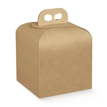 Natural Kraft Panettone Cardboard Box with Handle - 200 mm x 200 mm x 180 mm - Pack of 25