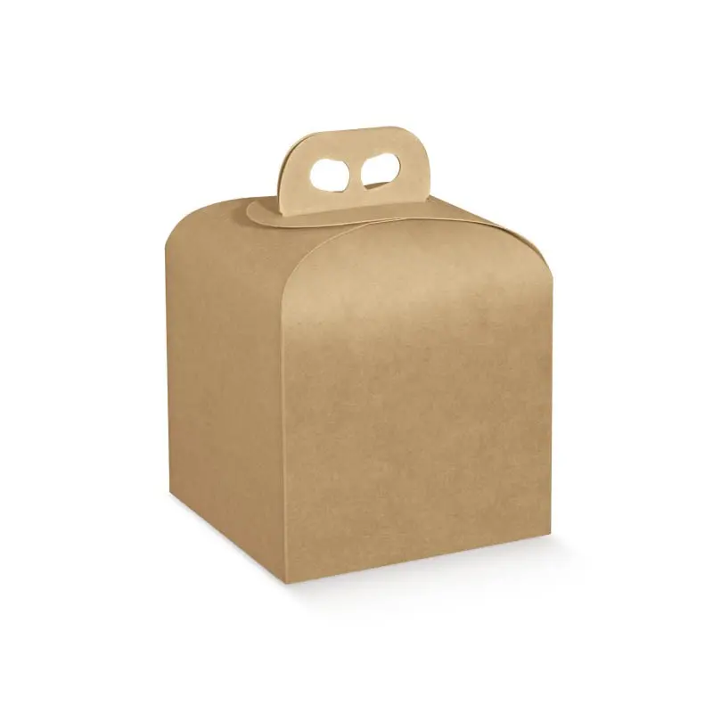Natural Kraft Panettone Cardboard Box with Handle - 200 mm x 200 mm x 180 mm - Pack of 25