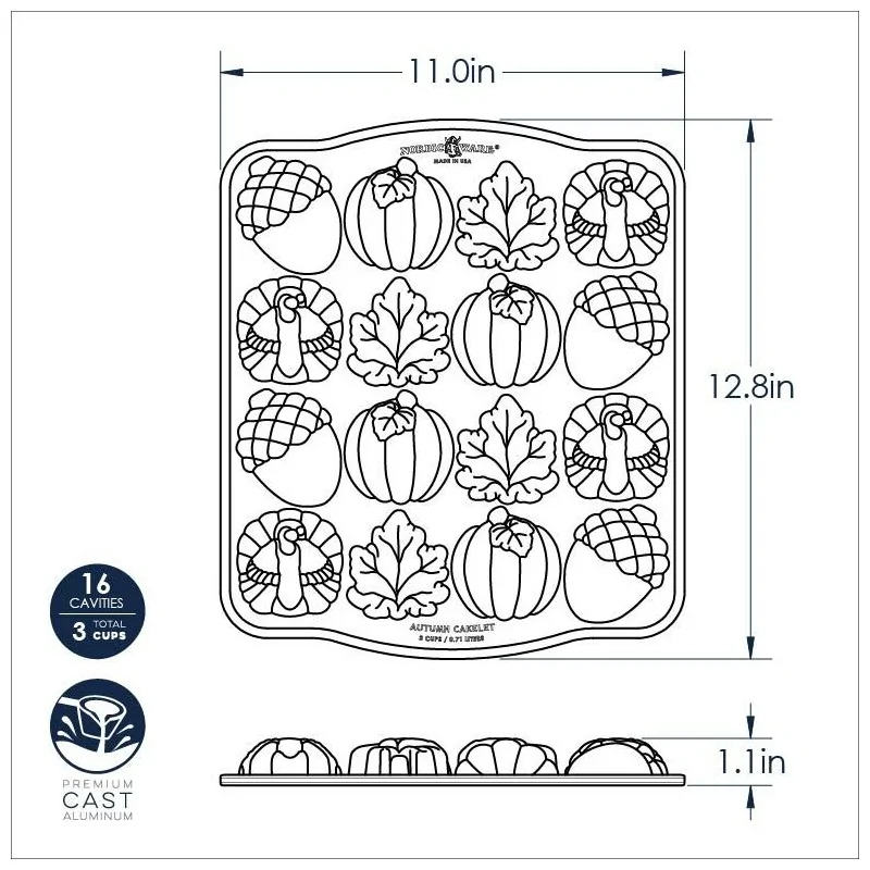 Nordic Ware Cast Aluminum Autumn Cakelet Pan - 16 Cavity Nordic Ware Cast Aluminum Autumn Cakelet Pan - 16 Cavity