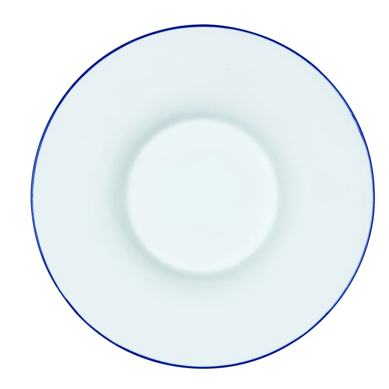 Handcrafted Fine Porcelain Gourmet Bowl Blue Line 28 cm - Height 4.5 cm - Set of 4 Handcrafted Fine Porcelain Gourmet Bowl Blue Line 28 cm - Height 4.5 cm - Set of 4