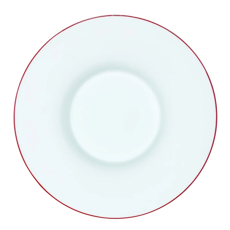 Handcrafted Fine Porcelain Gourmet Bowl Red Line 28 cm - Height 4.5 cm - Set of 4 Handcrafted Fine Porcelain Gourmet Bowl Red Line 28 cm - Height 4.5 cm - Set of 4
