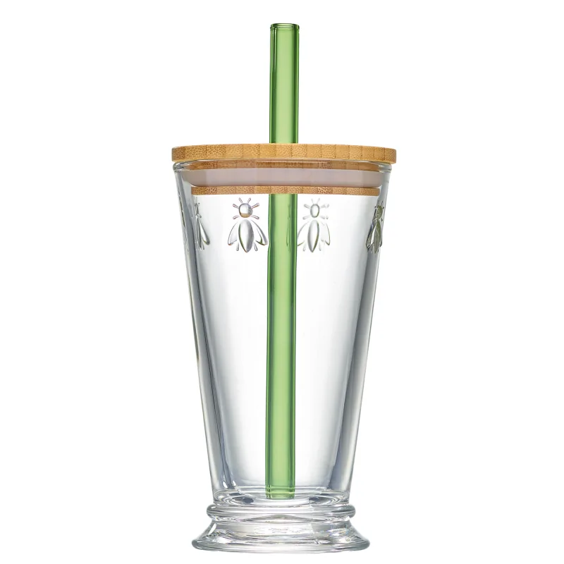 La Rochere Bee Smoothie Glass with Straw Ht: 4.5"- Diam: 5"- Oz: 11 oz. - 1 Piece