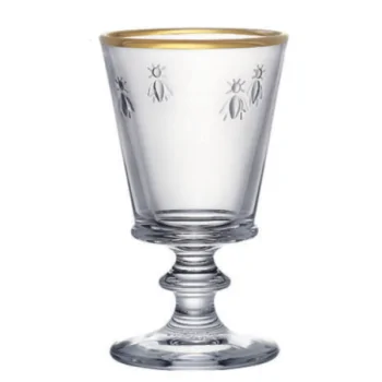 La Rochere Bee Wine Glasses Ltd Ed Gold Rim Ht: 5.5"- Diam: 3.25"- Oz: 8 oz. - Set of 4