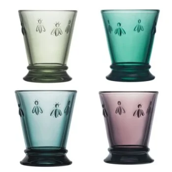 La Rochere Bee Tumblers Ht: 4" - Diam: 3.25"- Oz: 9 oz. - Assorted Colors Set of 4