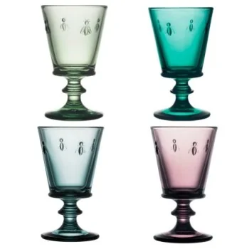 La Rochere Bee Wine Glass Ht: 5.5" - Diam: 3.25"- Oz: 8 oz. - Assorted Colors Set of 4