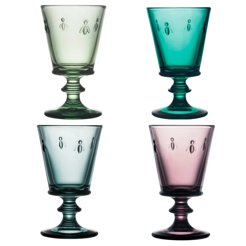 La Rochere Bee Wine Glass Ht: 5.5" - Diam: 3.25"- Oz: 8 oz. - Assorted Colors Set of 4