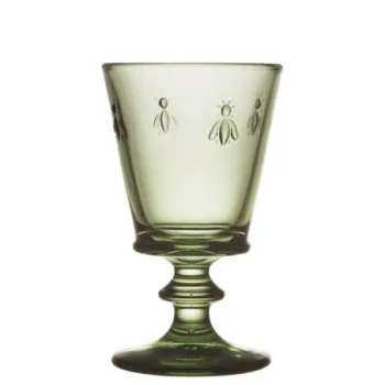 La Rochere Bee Wine Glass Olive Green Ht: 5.5" - Diam: 3.25"- Oz: 8 oz. - Set of 6