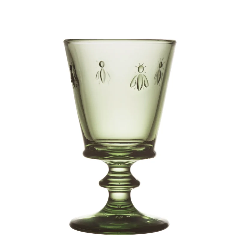 La Rochere Bee Wine Glass Olive Green Ht: 5.5" - Diam: 3.25"- Oz: 8 oz. - Set of 6