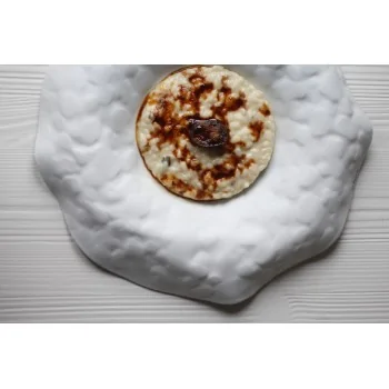 Handcrafted Fine Porcelain Gourmet Bowl "Bended" 28 cm - Height 4.5 cm - Without Glaze - Set of 4