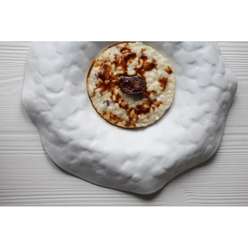 Handcrafted Fine Porcelain Gourmet Bowl "Bended" 28 cm - Height 4.5 cm - Without Glaze - Set of 4 Handcrafted Fine Porcelain Gourmet Bowl "Bended" 28 cm - Height 4.5 cm - Without Glaze - Set of 4