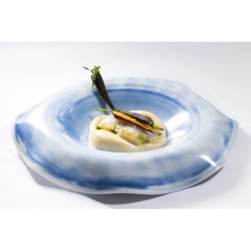 Handcrafted Fine Porcelain Deep Plate Gourmet 28 cm - Height 4.5 cm - Decor Light Blue/Green - Set of 4 Handcrafted Fine Porcelain Deep Plate Gourmet 28 cm - Height 4.5 cm - Decor Light Blue/Green - Set of 4