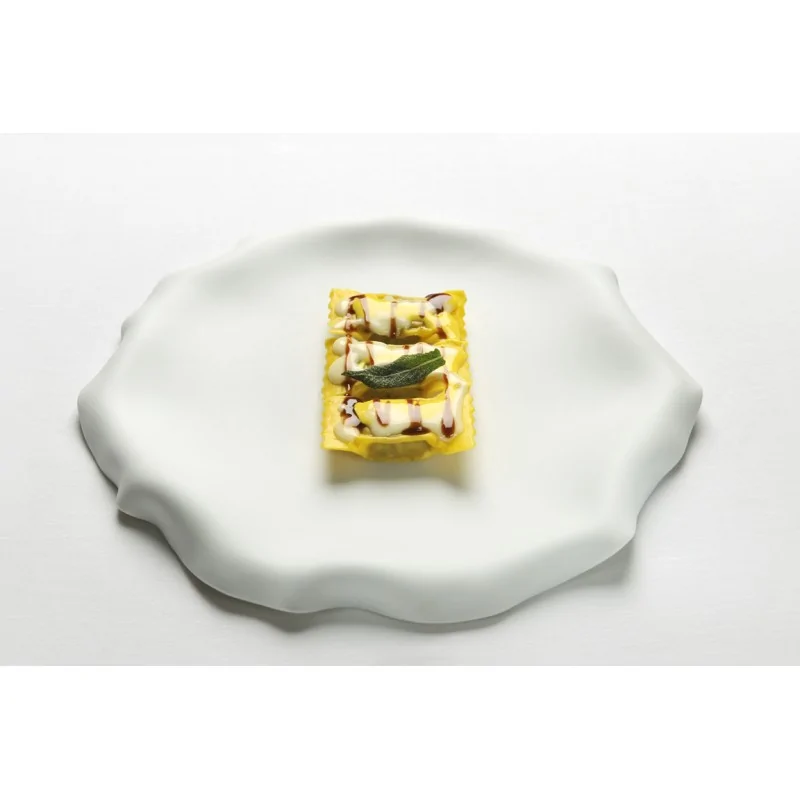 Handcrafted Fine Porcelain Flat Plate With Flap 16.5 cm - Without Glaze - Set of 6
