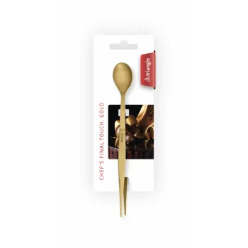 Triangle Chef Tasting Spoon & Tweezers (Golden). Carded