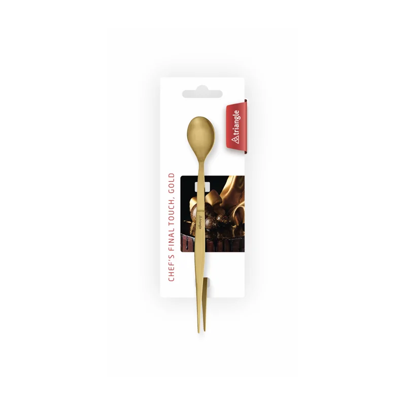 Triangle Chef Tasting Spoon & Tweezers (Golden). Carded Triangle Chef Tasting Spoon & Tweezers (Golden). Carded