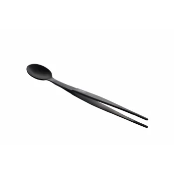 Triangle Chef Tasting Spoon & Tweezers (Black). Carded