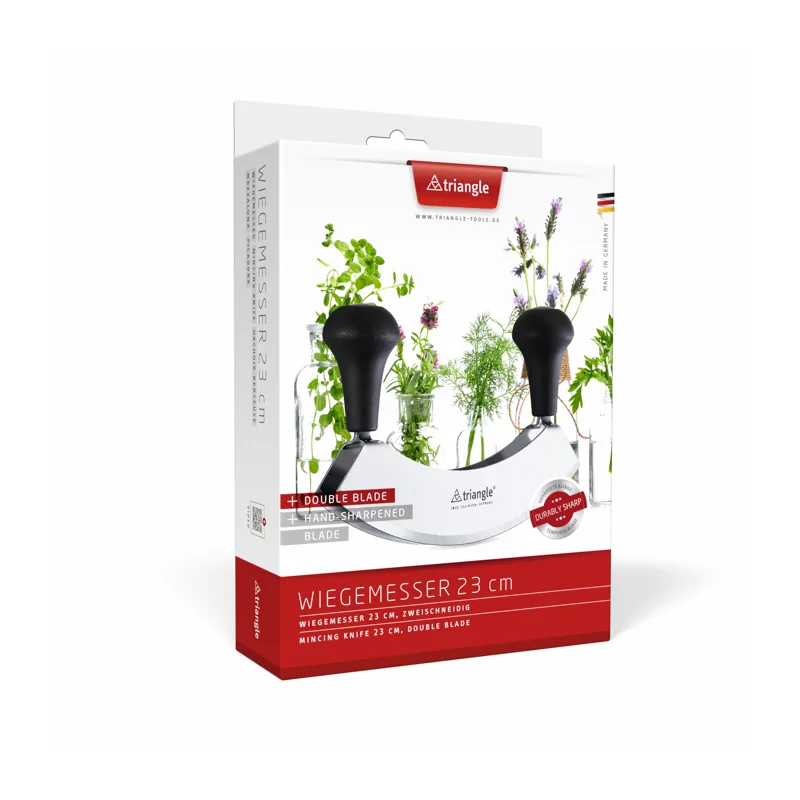 Triangle Mincing Knife 23 cm. Double Blade. Tempered. Boxed Triangle Mincing Knife 23 cm. Double Blade. Tempered. Boxed