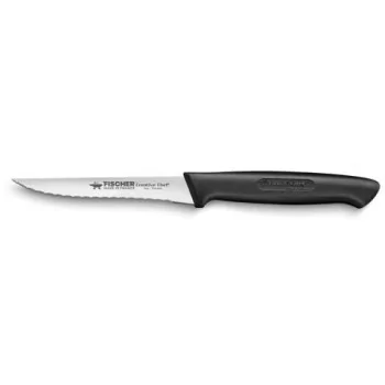 FISCHER Steak Knife 11 cm - Serrated Blade Black Handle - 6 - Pcs Giftbox