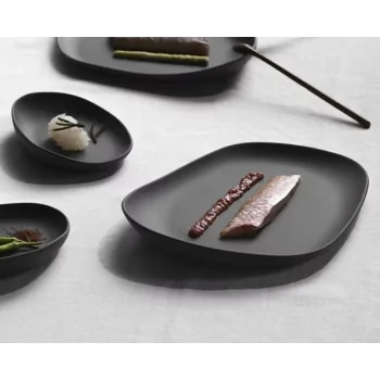 Yayoi Nature-Inspired Flat Plate - Black - Set of 6