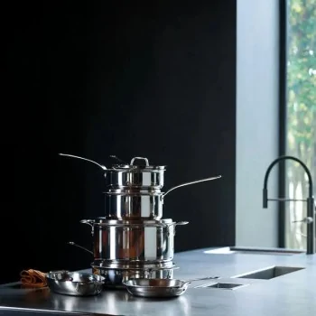 Paderno Series 12200 5-Ply Stainless Steel Saucepot 2 Handles - 8 1/4 qts - D: 11" H: 5 1/2"