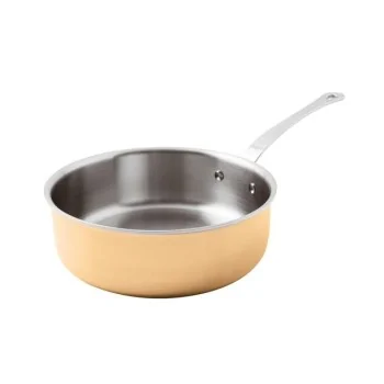 Paderno Series 15600 3-Ply Copper Saute Pan w/ Loop Handle - 3 3/4 qts - D: 9 1/2" H: 3 1/8"