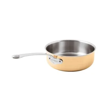 Paderno Series 15600 3-Ply Copper Saute Pan w/ Loop Handle - 2 3/8 qts - D: 11" H: 3 1/2"