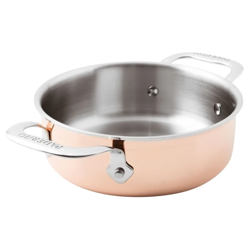 Paderno Series 15600 3-Ply Copper Casserole Pot/Rondeau - 2 3/8 qts - D: 7 7/8" H: 2 3/4"