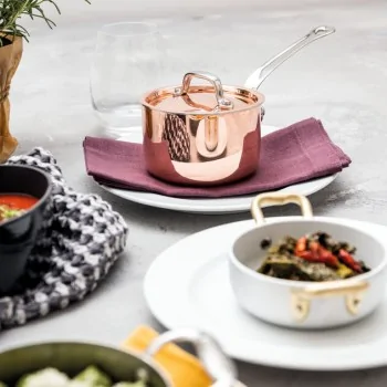 Paderno 3-Ply Series 15600 Copper Mini Saucepot 1 Handle - 17 oz - D: 3 7/8" H: 2 1/2"