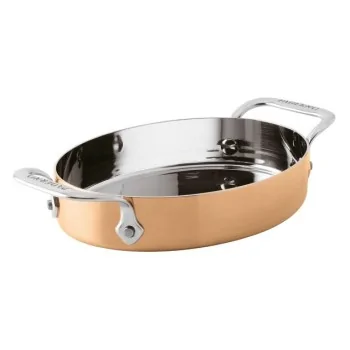 Paderno 3-Ply Series 15600 Copper Mini Oval Baker - 5 1/8" x 6 3/4" x 1 3/8"
