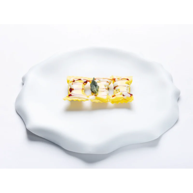Handcrafted Fine Porcelain Flat Plate With Flap 27 cm - Without Glaze - Set of 4