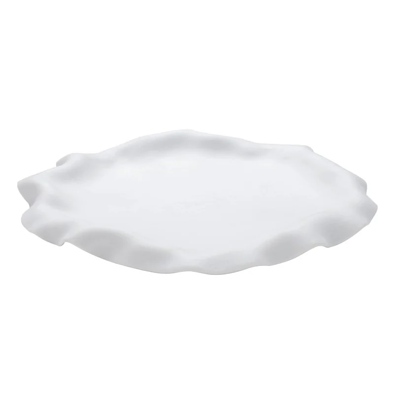 Handcrafted Fine Porcelain Flat Plate With Flap 27 cm - Without Glaze - Set of 4